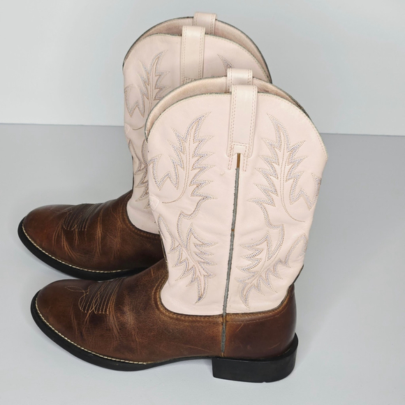 Ariat Pink Brown Women Heritage Stockman Distressed Western Boots 29420 Sz 7C - Picture 2 of 10